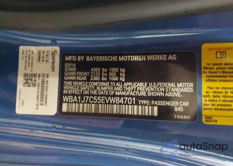 2014 BMW M235 z USA, uszkodzony, nr VIN WBA1J7C55EVW84701